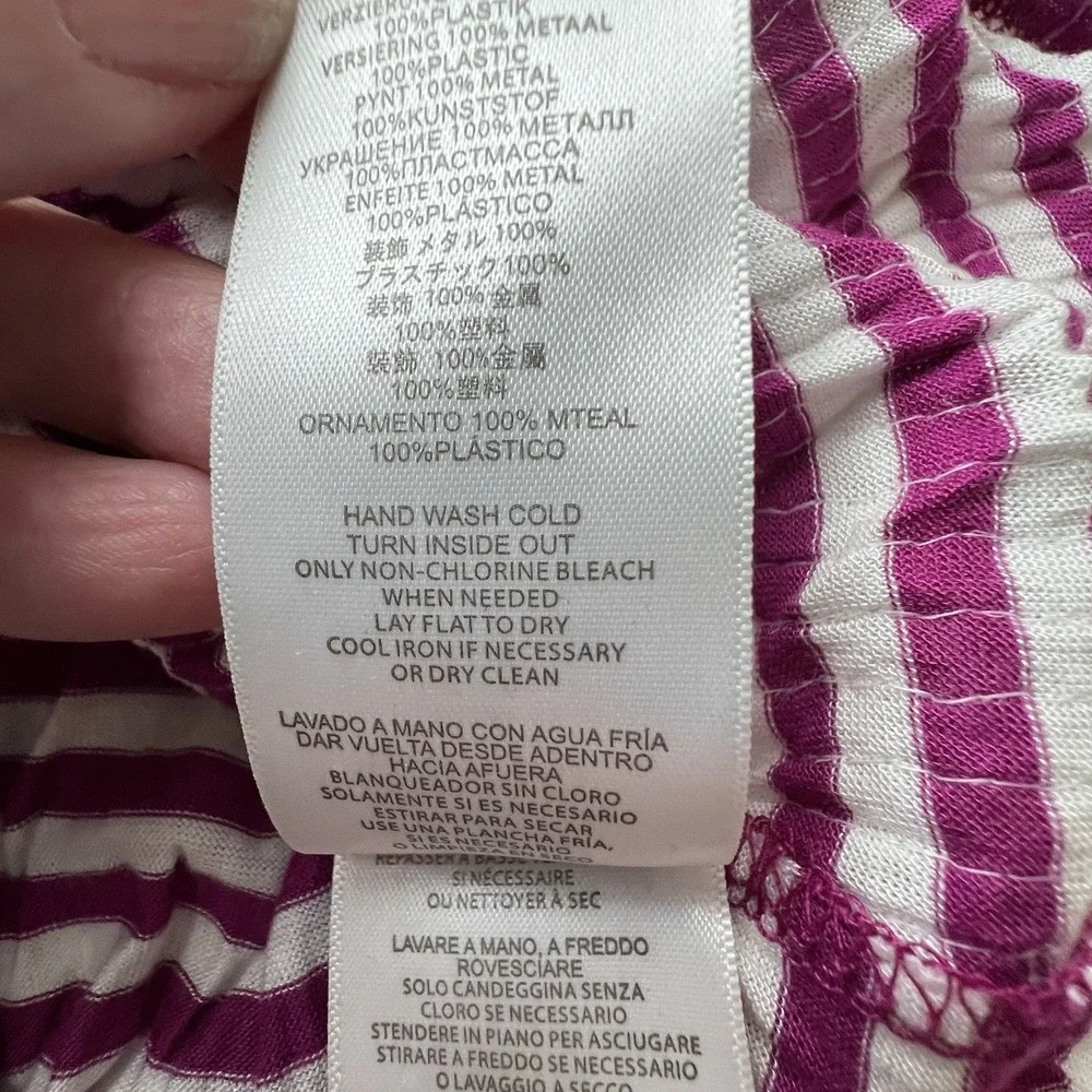Michael by Michael Kors Purple White Striped Sequin Front Short Sleeve Top Med
